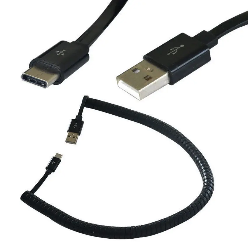 Кабель USB Type C 3 метра спиральный кабель со спиральным штекером и удлинителем 2 0 A