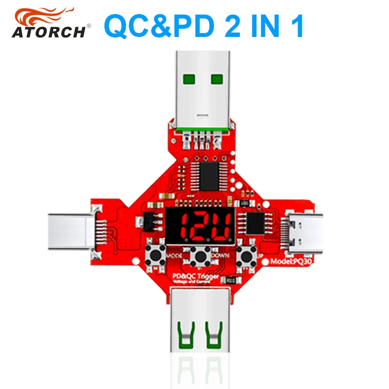 ATORCH 2 в 1 PD2.0 5. 0 5V9V12V20V протокол быстрой зарядки триггера приманки вольтметр Qualcomm