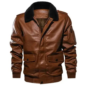 

2020 new loose casual wear European code retro three-dimensional patch pocket lapel PU leather flight jacket MY129