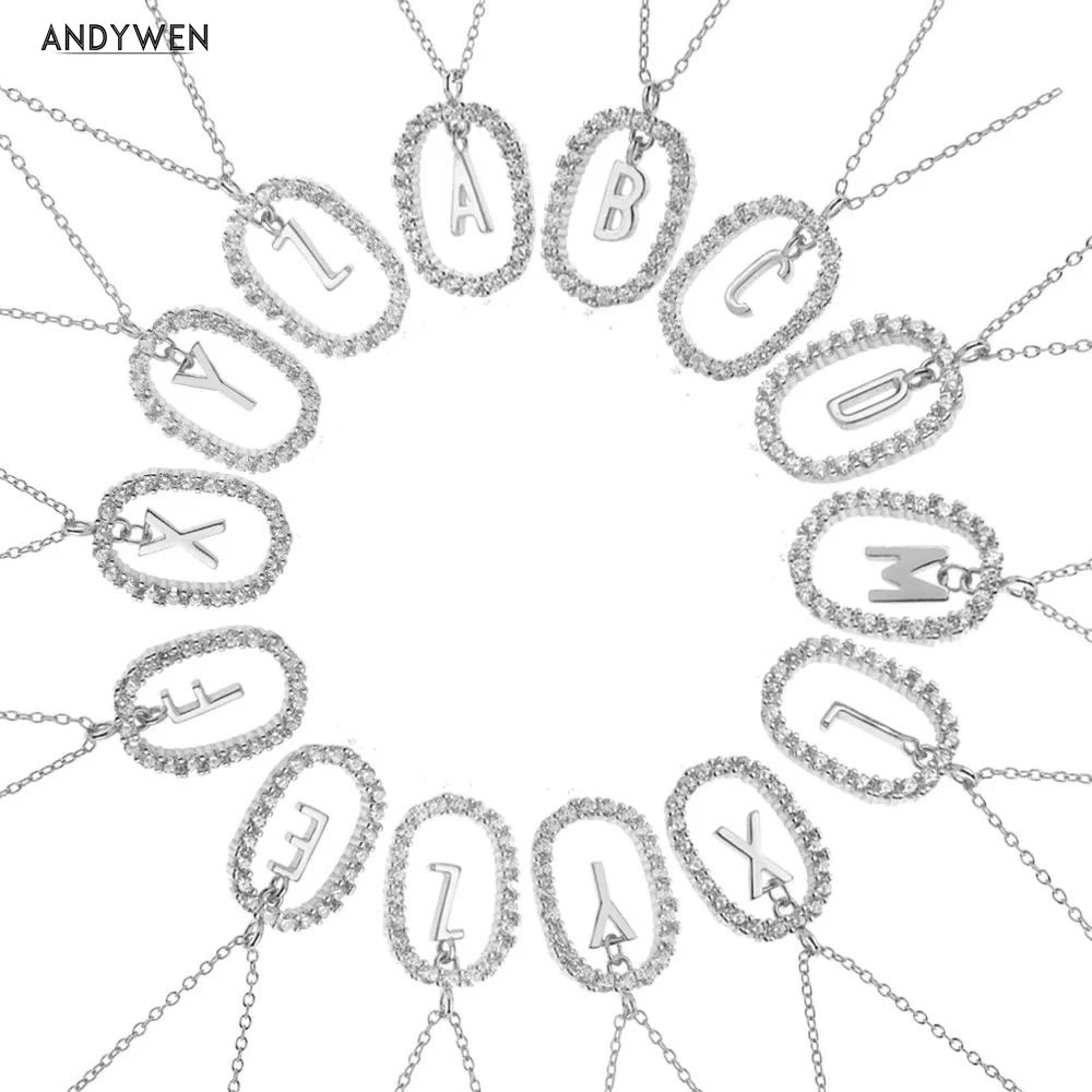 ANDYWEN 925 Стерлинговое Серебро пробы золотые искусственные буквы алфавита подвеска