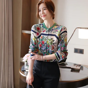 

COIGARSAM Fashion Full Sleeve Shirt Womens tops New Spring Vintage Print Loose Women shirts 8158