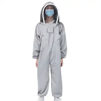 

One-Piece Breathable Beekeeping Suit Protective Clothes Smock Dual Zippers Beekeeper Supplies Gray