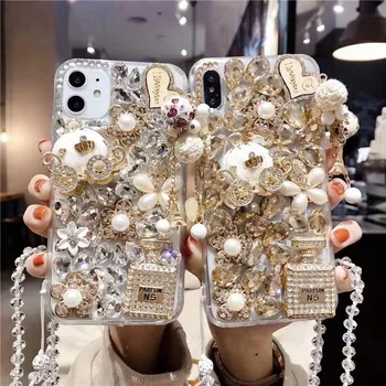 

Bling phone cases for samsung s20 rhinestone with strap pumpkin cart cover case for galaxy a20/S20 Plus/S20 ULTRA/Note 10 plus