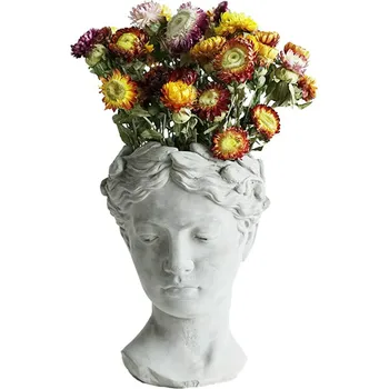 

European style retro face vase portrait statue Greek goddess flower arrangement cement fleshy flowerpot plaster decorati