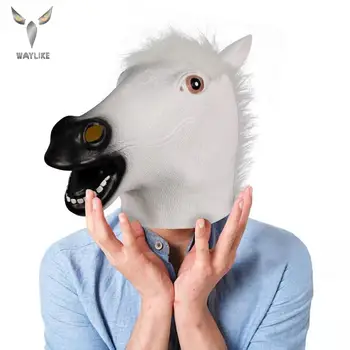 

Waylike White Horse Mask Creepy Horse Head Mask Rubber Latex Animal Mask Novelty Halloween Costumes BoJack Horseman Mask