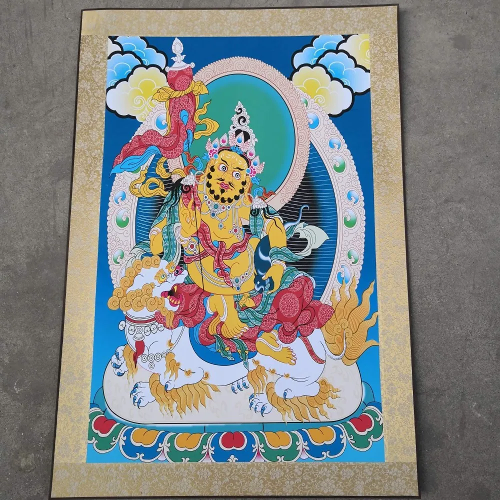 

China old Tibet Paper Thangka like hanging painting fengshui Tibetan Yellow Jambhala