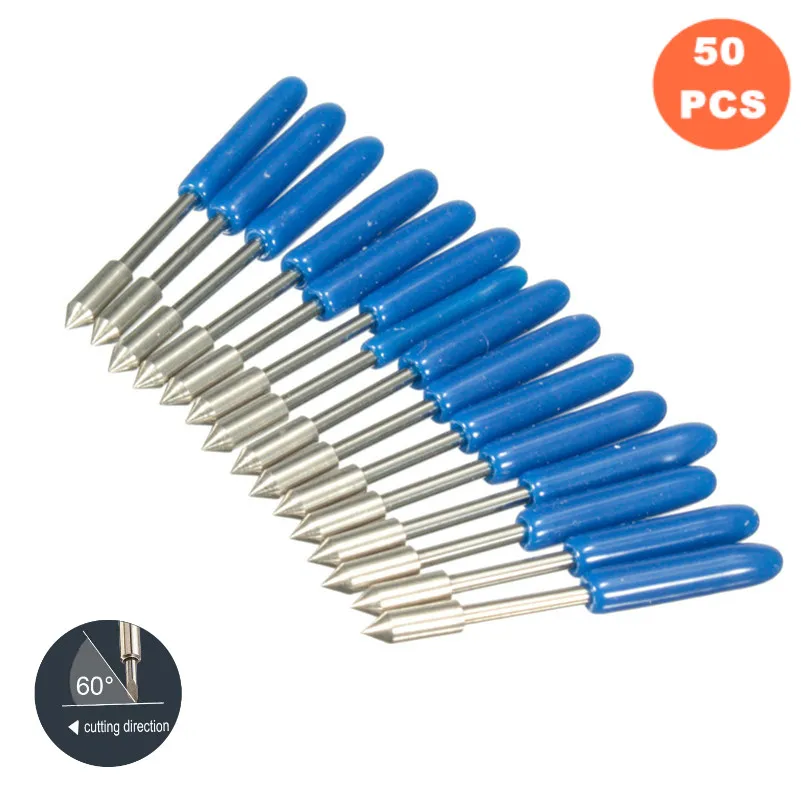 KZTech 50pcs 60degree Cutting Blade for Graphtec CB09 Silhouette Cameo Craftrobo CB09U Vinyl Cutter Knife 60 Cricut Blades