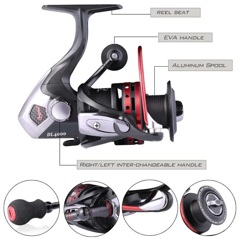 Sougayilang Portable 6 Section M Power Carbon Fiber Spinning Fishing Rod with 13+1BB Spinning Reel Combo Pesca