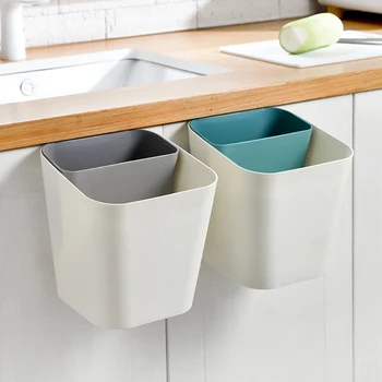 

Household Wall-mounted Trash Can Kitchen Cabinets Rectangular Uncovered Trash Can Hanging Plastic Storage Bucket