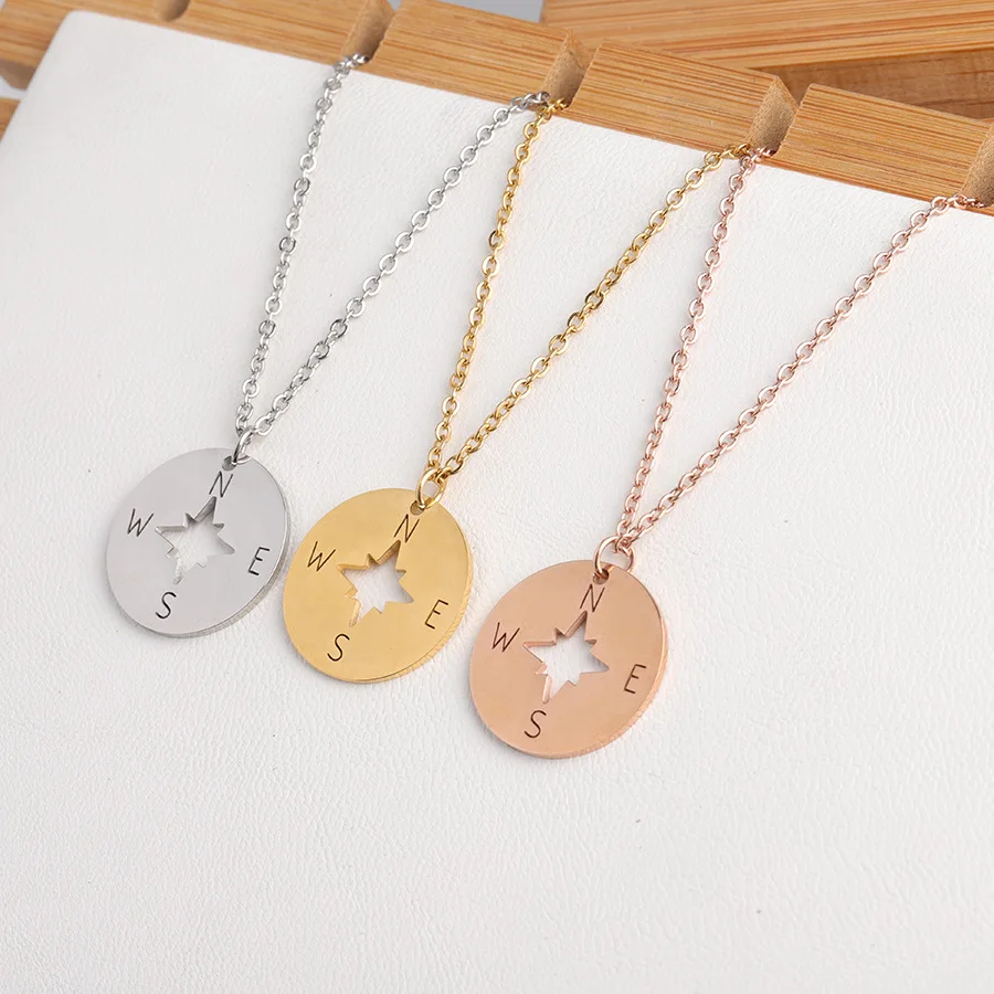 Stainless Steel Compass Necklace&Pendant For Women Pendant On Neck Clavicle Chain Round Jewelry
