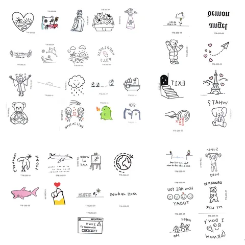 Cartoons Body Art Women's Fake Tattoo Simplicity Cute English Series Temporary Tattoos Sticker And Decals Waterproof