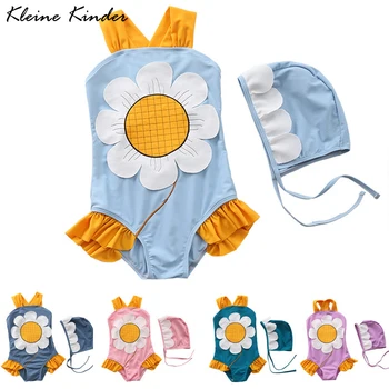 

Infant Swimwear One Piece with Cap Baby Bathing Suit Sun Flower Ruffles Swimsuit for Girls Children Swimming Suit Beach Clothes