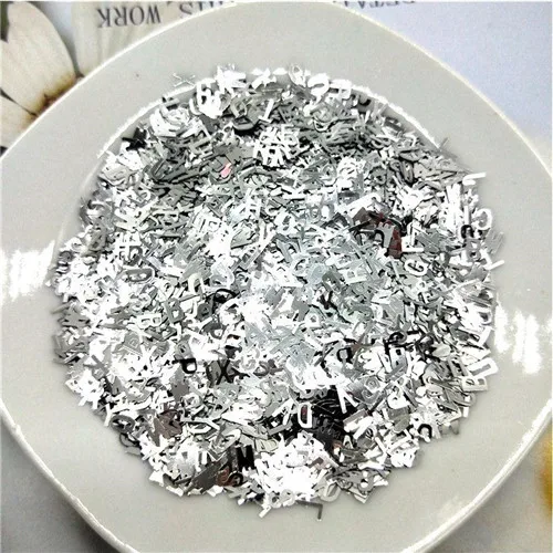 Soild silver 10g Ультра-тонкая PET блестки 5 мм Письмо Лазерный блеск 3D блестка для ногтей пайетки Eo-Friendly свободные блестки для украшения для ногтей 10 г - Цвет: Soild silver 10g