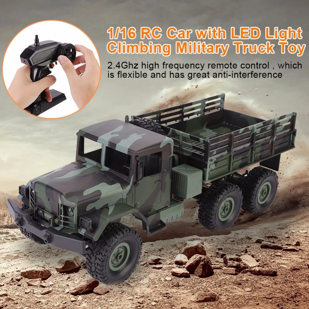 1/16 2,4G RC военный грузовик со светодиодный светильник Высокая скорость 15 км/ч с 130 щеткой мотора скалолазание гусеничный 6 привод модель автомобиля