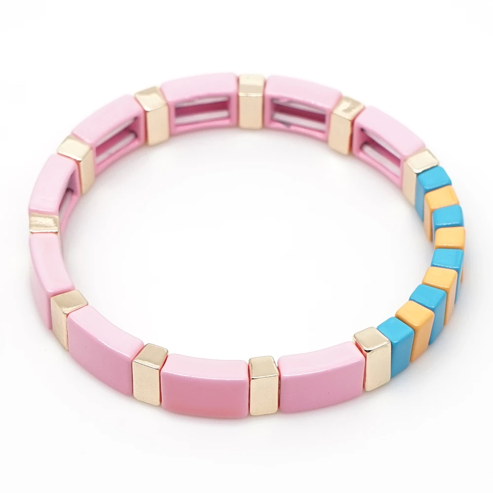 KELITCH Enamel Tile Bracelet Women Rainbow Bangle Stretch Pulseras New Lovers Bracelets Colorful Fashion Jewelry Gift