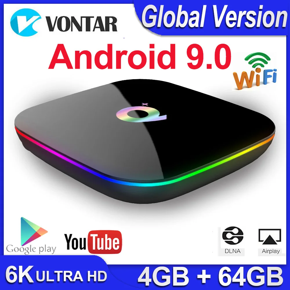 ТВ приставка Q Plus на Android 9 0 4 + 64 ГБ 6K H.265 2 ГГц Wi Fi|ТВ-приставки и медиаплееры| |