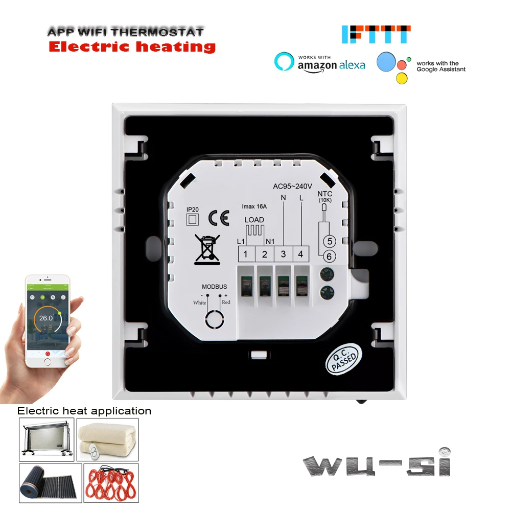 

95-240VAC 16A Dual sensor wifi wireless electric heating thermostat