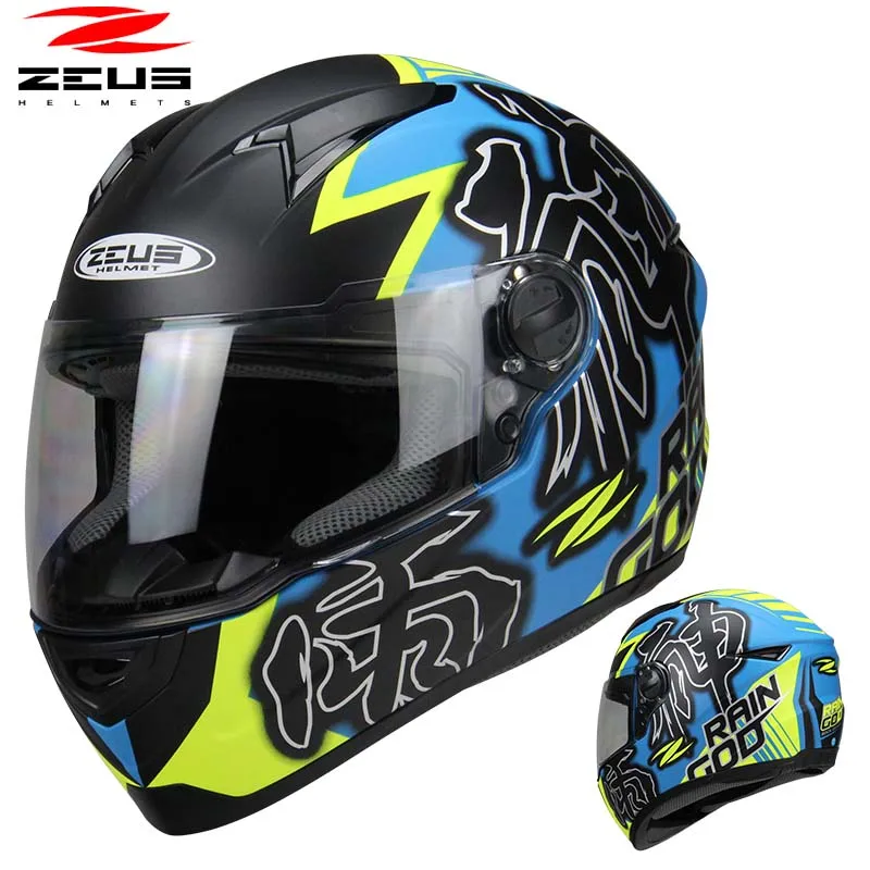 Популярный Полнолицевой шлем ZEUS 811 moto rcycle moto cross moto rbike moto с сертификацией в горошек шлем Размер M L XL XXL XXXL - Цвет: AL31 rain god blue
