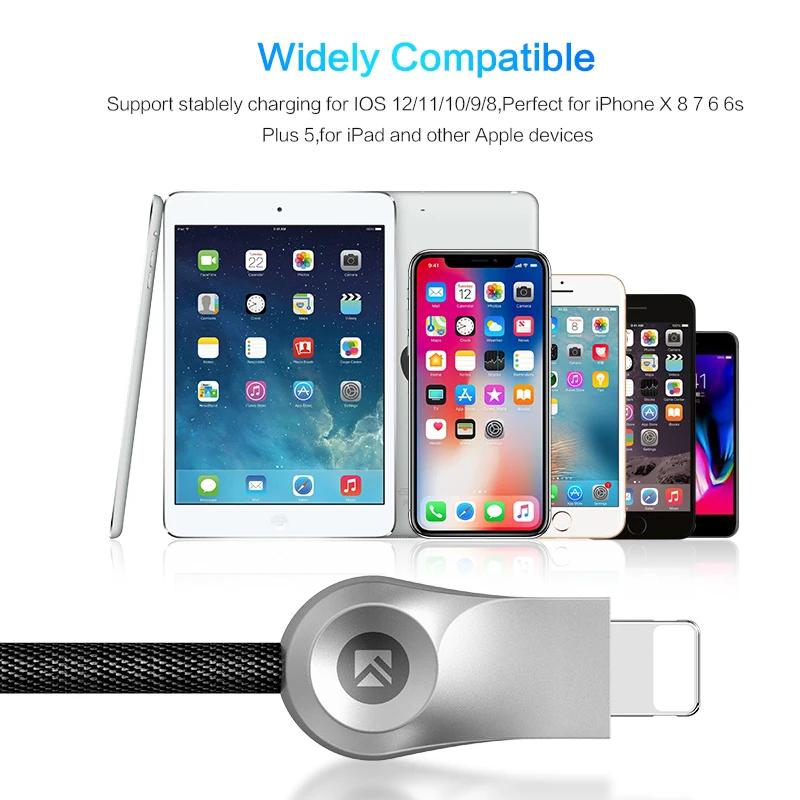 USB кабель из цинкового сплава для iPhone X 8 7 Plus 6 6s 2.1A LED 1 м нейлоновый плетеный 10 5S SE