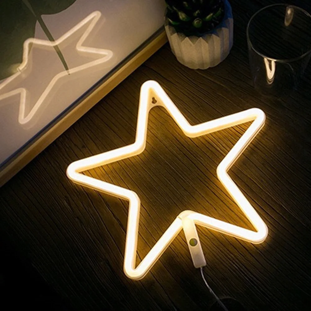 Led Neon Light Sign Holiday Xmas Party Wedding Decorations Kids Room Home Decor Pentagram Neon Lamp