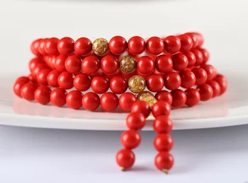 

Natural cinnabar Bracelet 108 Buddha beads bracelet red bracelet gold foil Bracelet beads for female lovers
