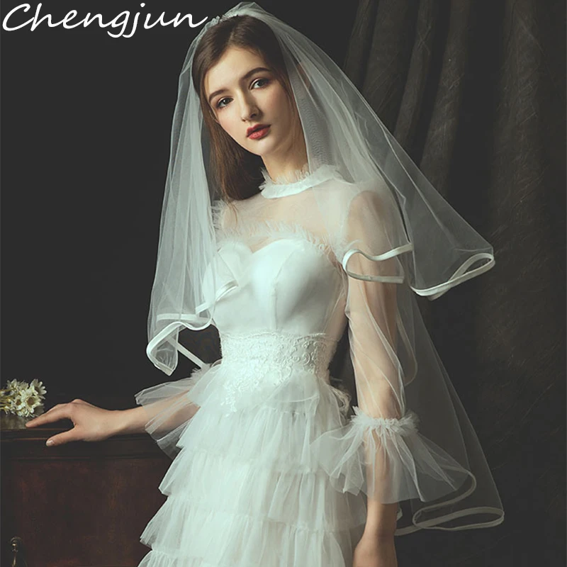 Chengjun горячая лента для продажи край белая простая Фата для невесты