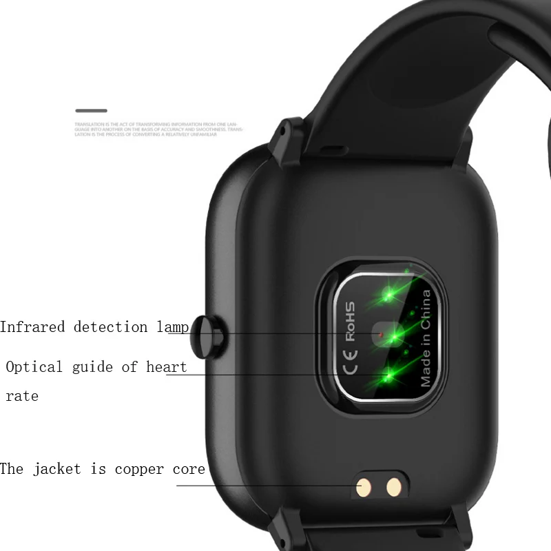 Lntelligent Wristband Temperature, Blood Pressure And Heart Rate Monitoring Multi Function Full Touch Button Display Watch
