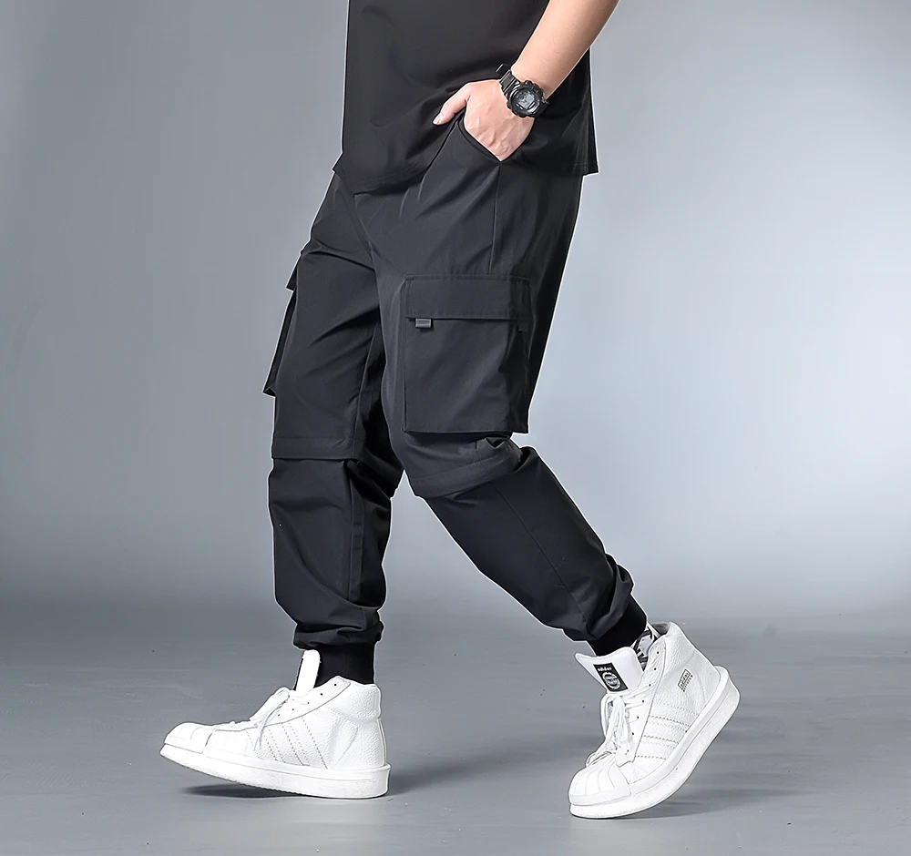 

7XL-XXXXL Pachwork Cargo Pants Streetwear Hip Hop Ribbons Joggers Pants Men Japanese Style Black Casual Track Pants Fashions