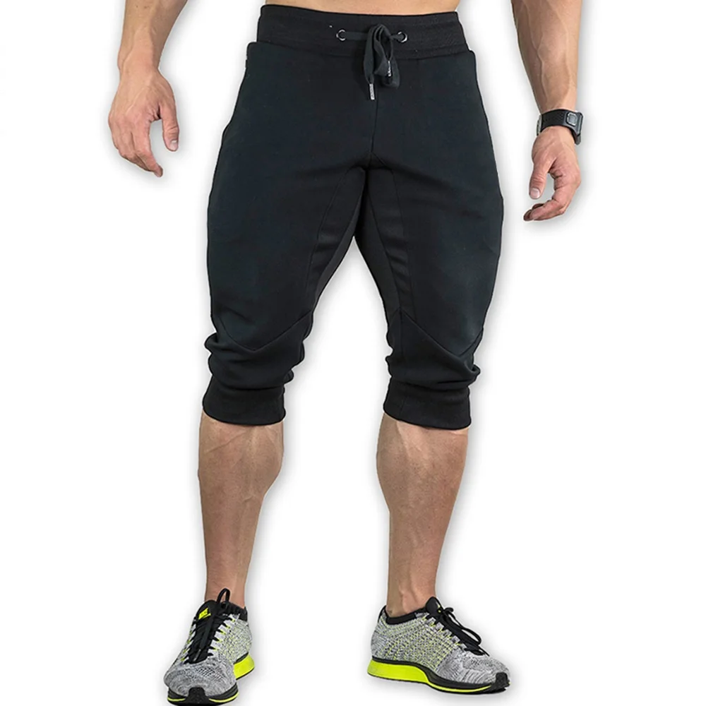 Черный Men New Cotton Shorts Men's loose Short Trousers Bodybuilding Jogger Mens gym Sweatpants Fitness Workout Short - Цвет: Черный