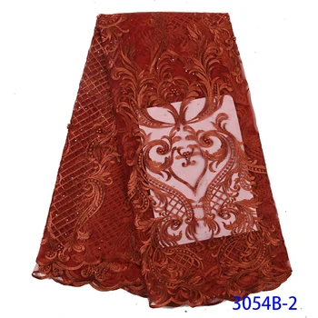 

Burn Orange 2019 New Design French Nigerian Laces Fabric High Quality Tulle African Laces Fabric With Beaded For Party GD3054B-2