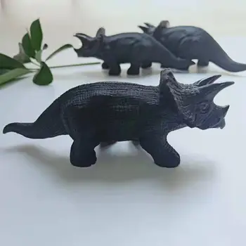 

High Quality 5.5inches Black Obsidian Triceratops Shape Realistic Cute Animals Hand Polished For Gift &Home Decor WYQ
