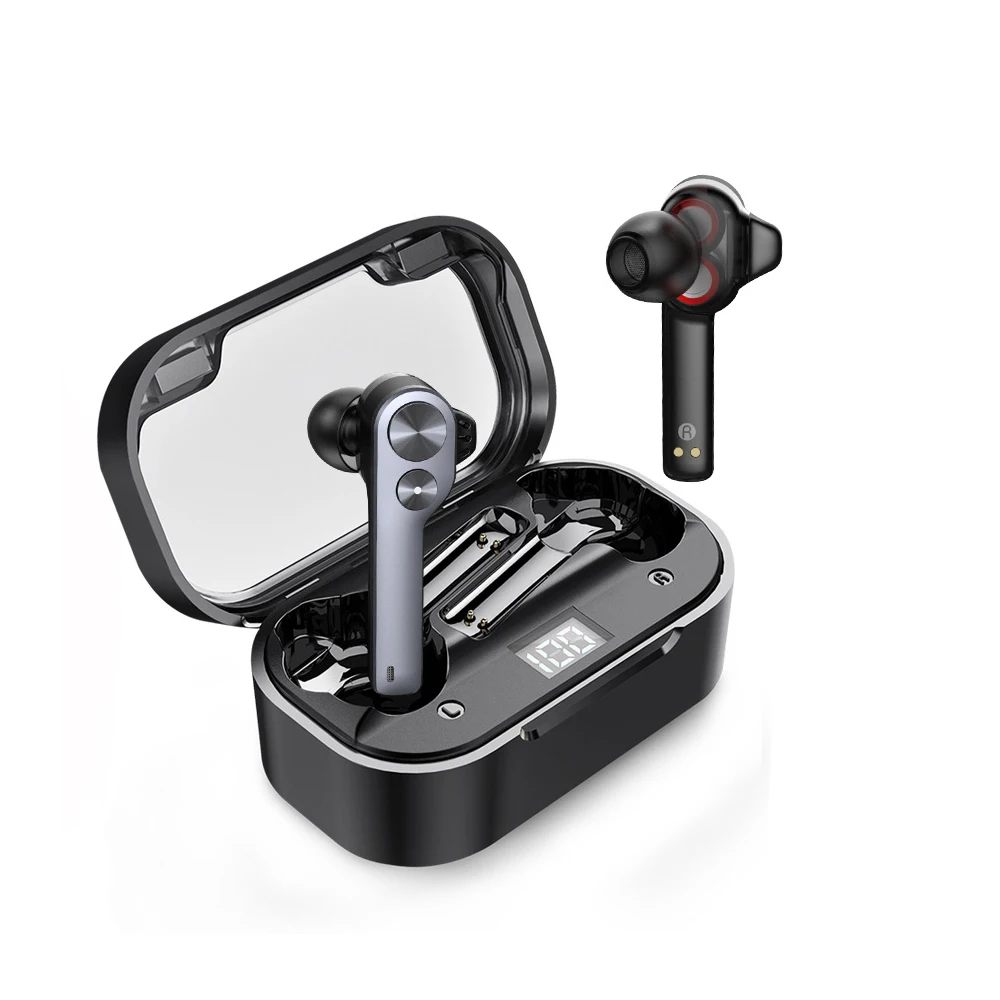 Led Display TWS Wireless Bluetooth Earphone Double Dynamic Hifi Stereo Earbuds Waterproof Noise Cancelling Earphones Headset