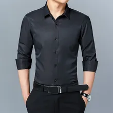 Мужская рубашка, однотонная, деловая, светская рубашка, бодибилдинг, чистый цвет, с длинным рукавом, рубашка s m L XL XXL 3XL 4XL 5XL