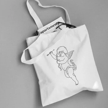

Summer Novelty Korean Large Capacity Harajuku Cartoon Angel Letter Print Casual Canvas Bag Polyester Shopping Bag Kawaii Eco Bag