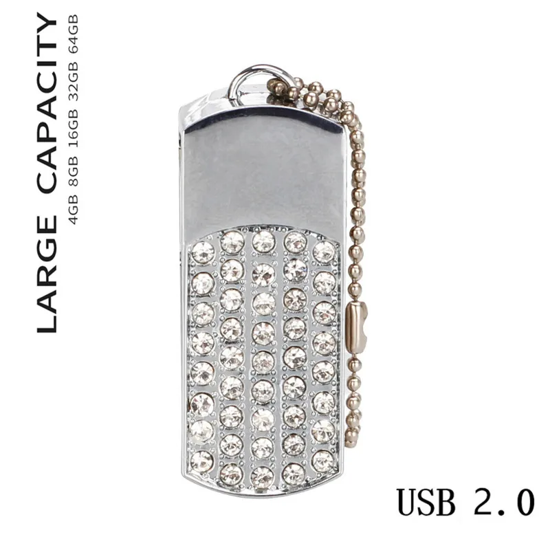 Usb флэш-память 128GB 4GB брелок с украшением в виде кристаллов подарок девушке USB флэш-накопитель 32 Гб металлический флеш-накопитель 16 Гб USB флешки 64Гб флэш-накопитель 8 Гб - Цвет: Белый