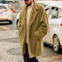 Зимние Модные мужские куртки пальто из искусственного флиса с длинными рукавами пушистые теплые мужские длинные пуговица для верхней