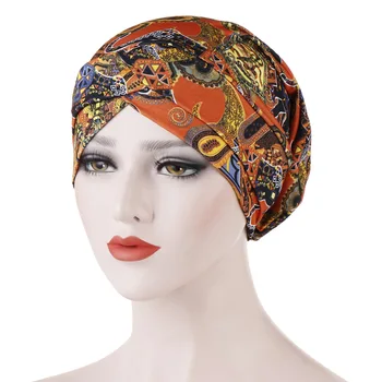 

Turban Caps Muslim headdress cotton print inner hijab wrap hijab Forehead femme musulman islamic headscarf hat 2020 abaya