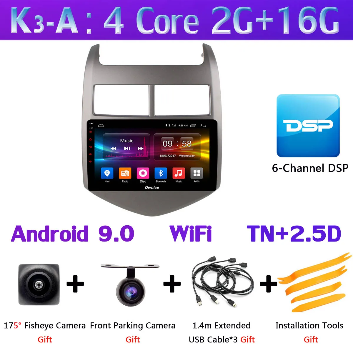 Панорамная камера на 360 °, 4G LTE, WiFi, Android 9,0, 8 ядер, 4G+ 64G, DSP CarPlay, Автомобильный плеер для Chevrolet Aveo 3 Sonic 2011-2013, gps радио - Цвет: K3-A