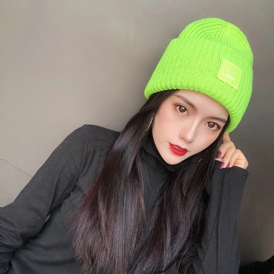 AC Studios Smiling face Beanie Skull Caps knitted Cashmere Eye Warm Couple Lovers Acne Hats Tide Street Hip-hop Wool Cap Adult