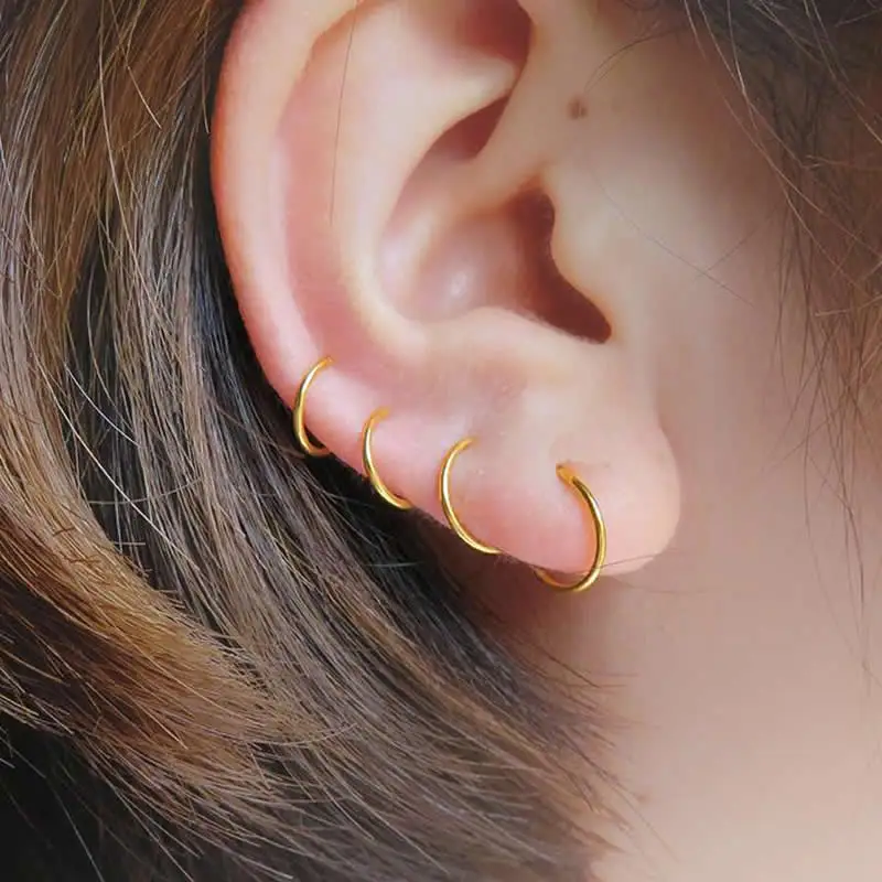 Однотонные 24K серьги из желтого золота Женские 999 Золотые круглые серьги-кольца