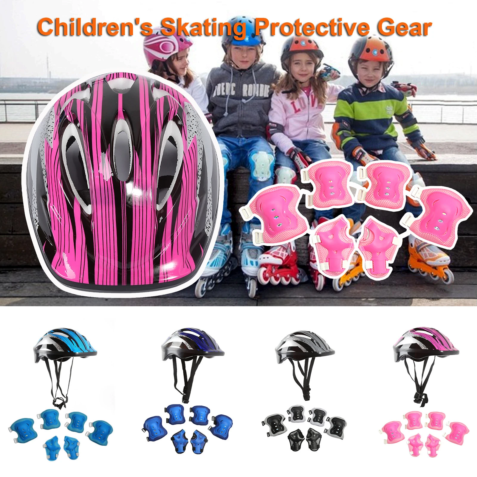 Toddler Safety Kid Child Roller Skating Bike Helmet Knee Wrist Guard Elbow Pad.