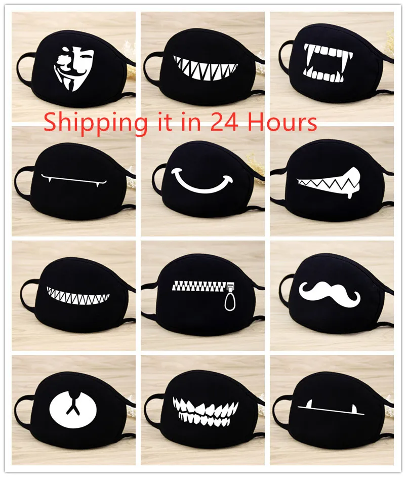 Качественная хлопковая унисекс маска с зубами Kpop из мультфильма, 1 шт., черная маска с медвежонком, противопыльная черная Милая маска|Маски|   | АлиЭкспресс