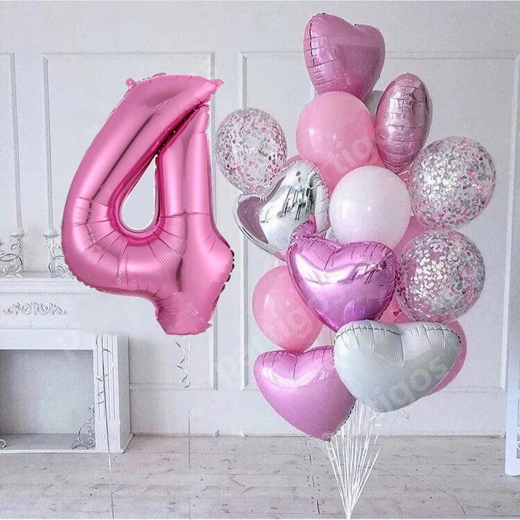 15 teile/los mädchen Geburtstag Luftballons mit 30inch rosa Anzahl ballon  3/3rd Geburtstag Party Decor Kinder anniversaire 9/1/3 jahre alt _ -  AliExpress Mobile