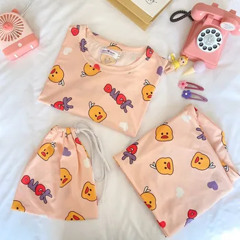 

Kawaii Cute Duck Japan Cartoon Shiba Inu Pikachu Print Night Gowns For Women 2020 Sleepwear Lolita Girls Anime Shirt Tops Pants