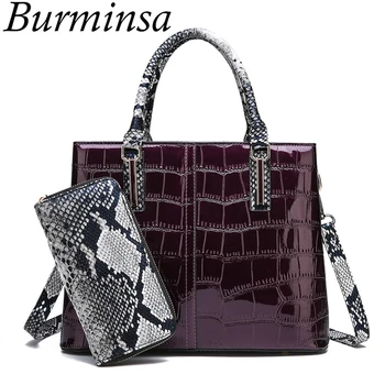

Burminsa Vintage Women Patent Leather Handbags Crocodile Pattern Female Shoulder Bags Work Ladies Messenger Bags Snakeskin Purse