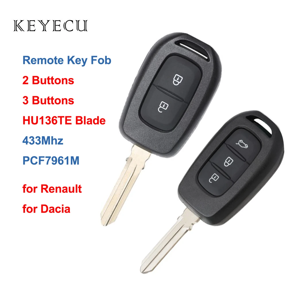 Keyecu дистанционного брелок 2/3 кнопки 433 МГц PCF7961M для Renault символ трафик Dacia Dokker Duster