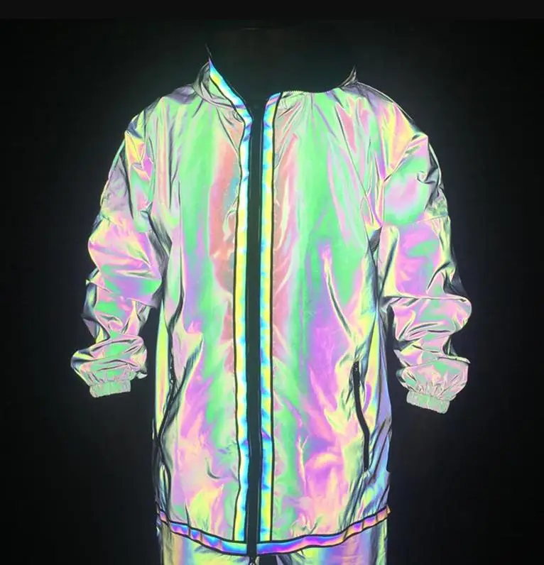 jacket Мужская Осенняя Ночная разноцветная полная Светоотражающая куртка с капюшоном Длинная секция изогнутый подол хип хоп свободная ветровка водонепроницаемые пальто - Цвет: jacket