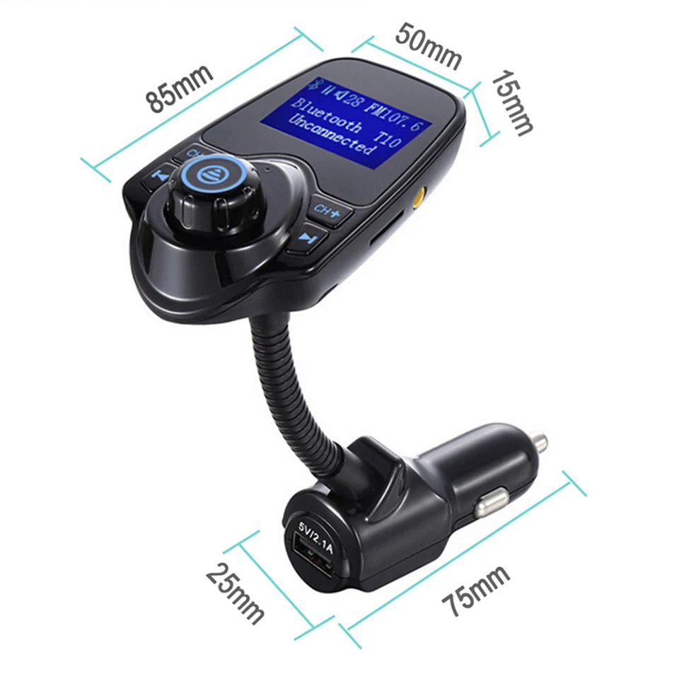 Handsfree Bluetooth автомобильный комплект T10 MP3 музыкальный плеер fm-передатчик 5В/2.1A USB Автомобильное зарядное устройство