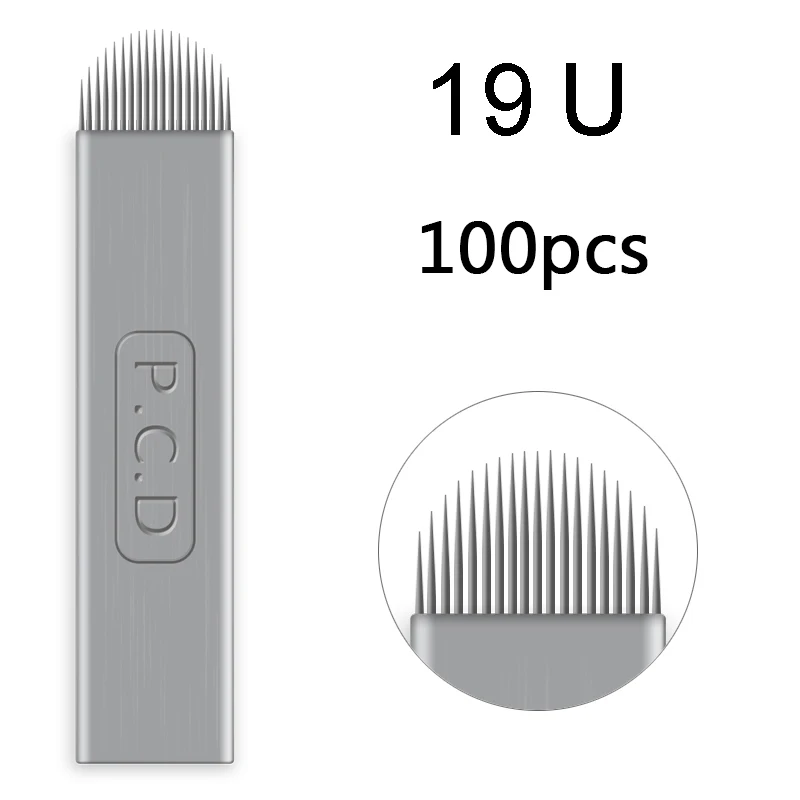 100pcs PCD 19U Твердый PCD 19 Pin U shape laminas Перманентная вышивка макияж бровей лезвия татуировки ручная игла для ручка для микроблейдинга - Габаритные размеры: 100pcs PCD 19U