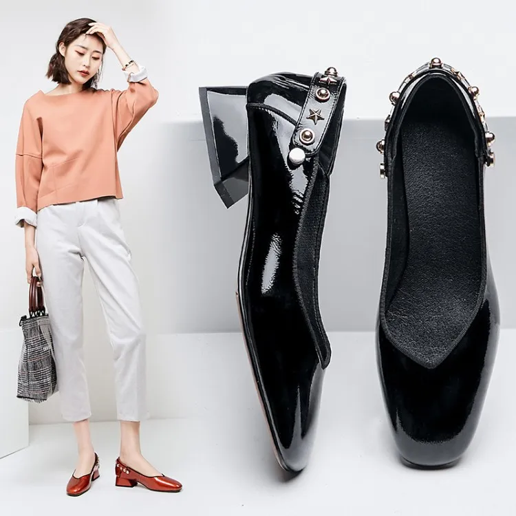 

Item Number Pq2019122-1 [Paige Star-level-] Genuine Leather Chunky Heel round-Toe Casual Grandma Shoes